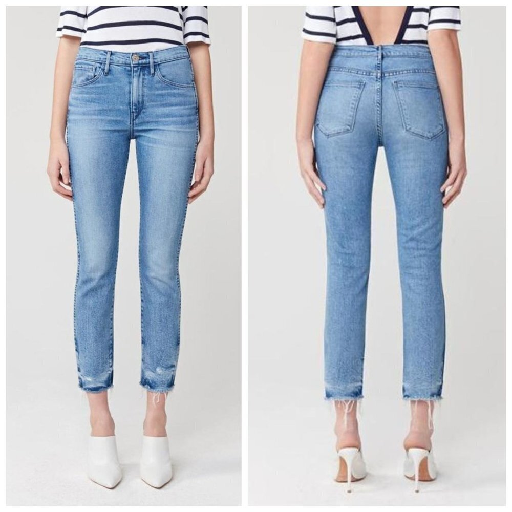 3x1 Women's High Waist Straight Authentic Crop Jeans in Mury Wash 26 Fray Hem